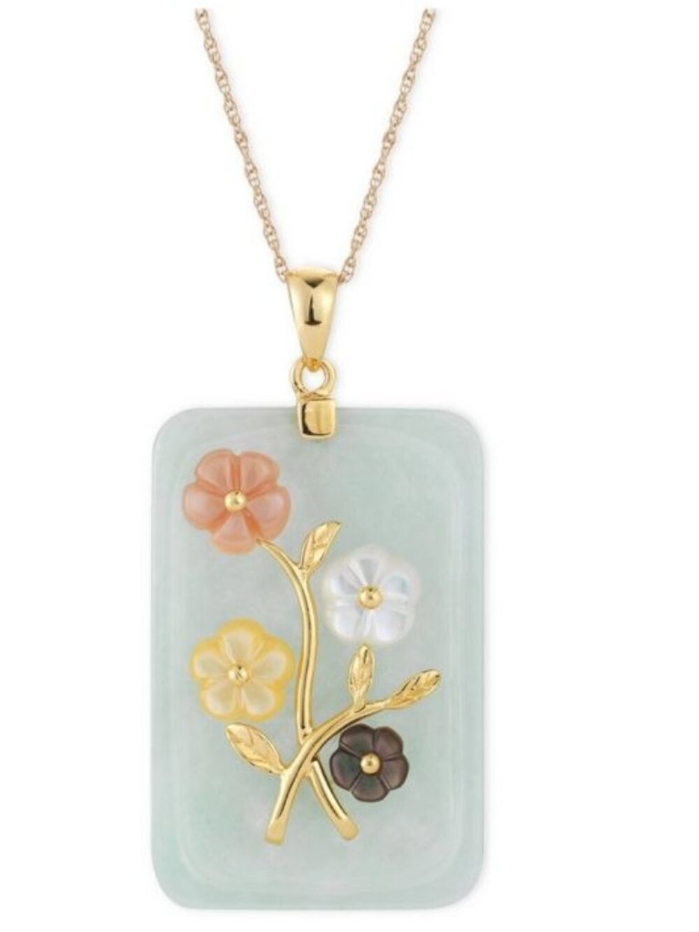 Jade or Onyx Carved Flower Pendant Necklace
